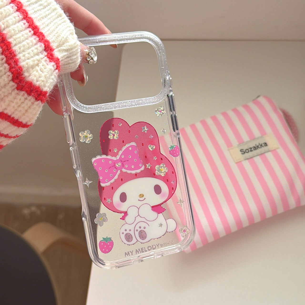 Iridescent Flower Strawberry My Melody Phone Case for iPhone 13-17 Pro Max