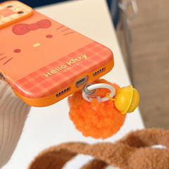 Orange plaid Kitty emoji large window phone case