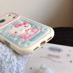 Snowflake hugging a snowman Kitty rounded 3D leather texture phone case