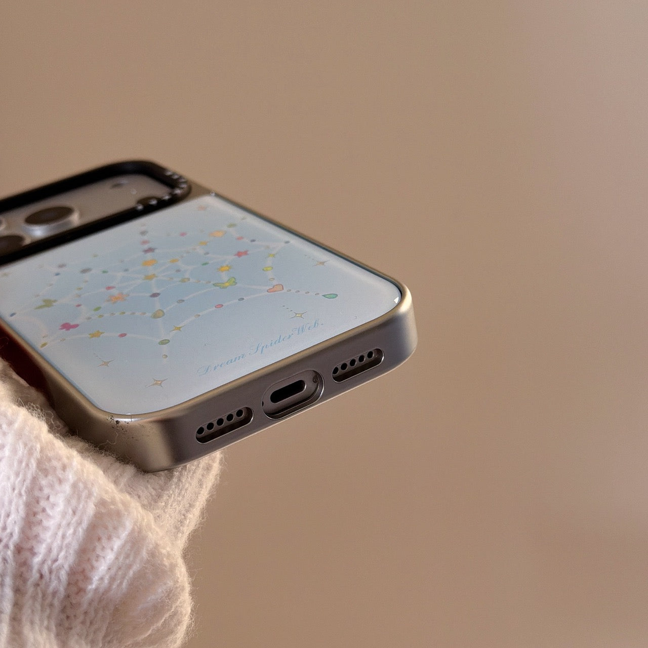 Colored gemstone spider web electroplated edge epoxy phone case