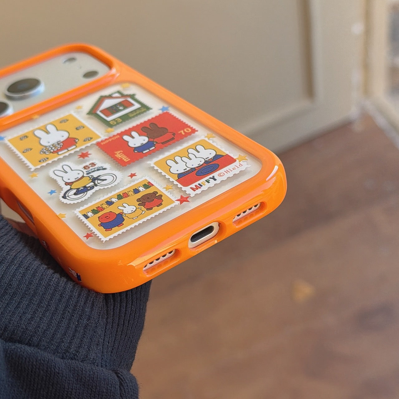 Orange-edged retro stamp Miffy round-edged phone case