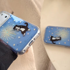 Black cat with fairy wand rounded edge phone case