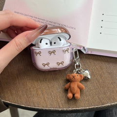 Color-blocked bow bear earphone case