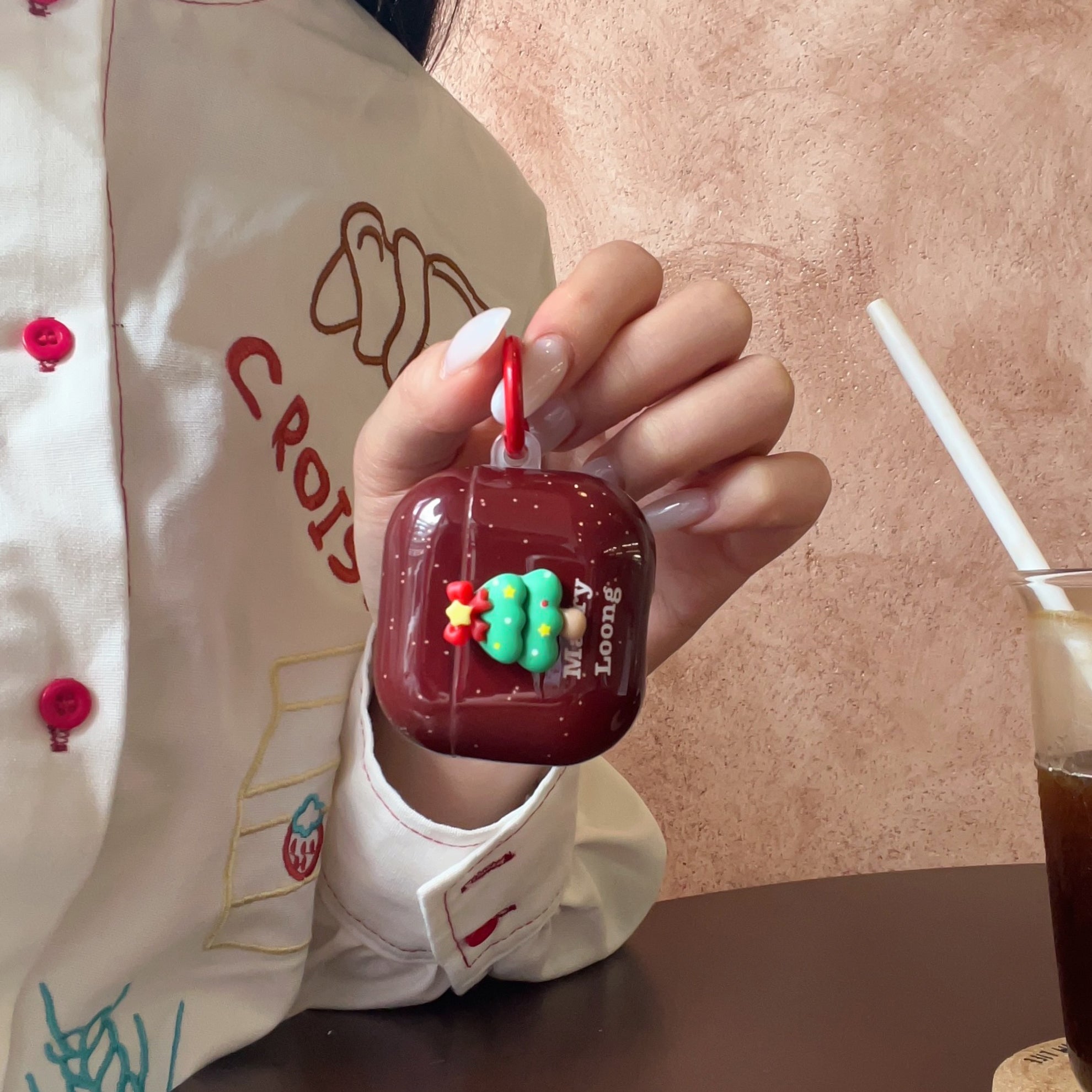 Red splatter ink 3D Christmas tree headphone cover