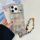 Load image into Gallery viewer, Purple and green checkered phone case with charm