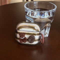Retro striped coffee bean bear earphone case