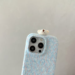 Two-tone corduroy bear and rabbit head phone case