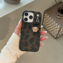 Leopard print cartoon puppy head phone case