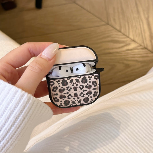 Color-blocked black leopard print magnetic drum-shaped earphone case