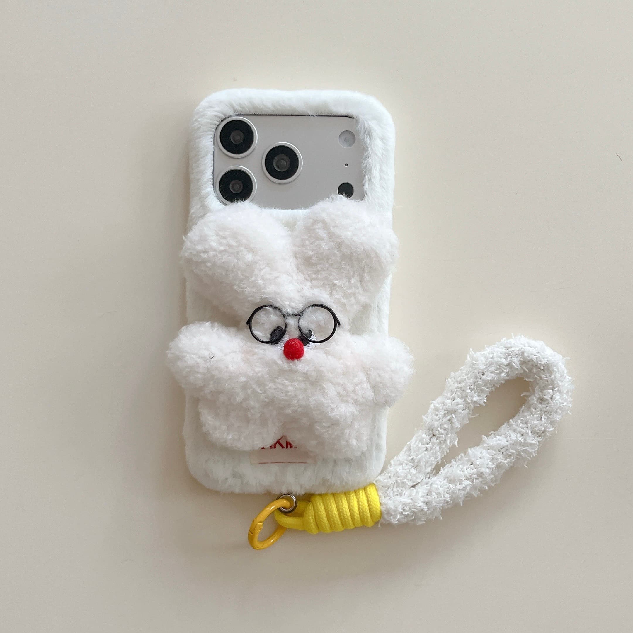 Rabbit fur glasses and rabbit phone case