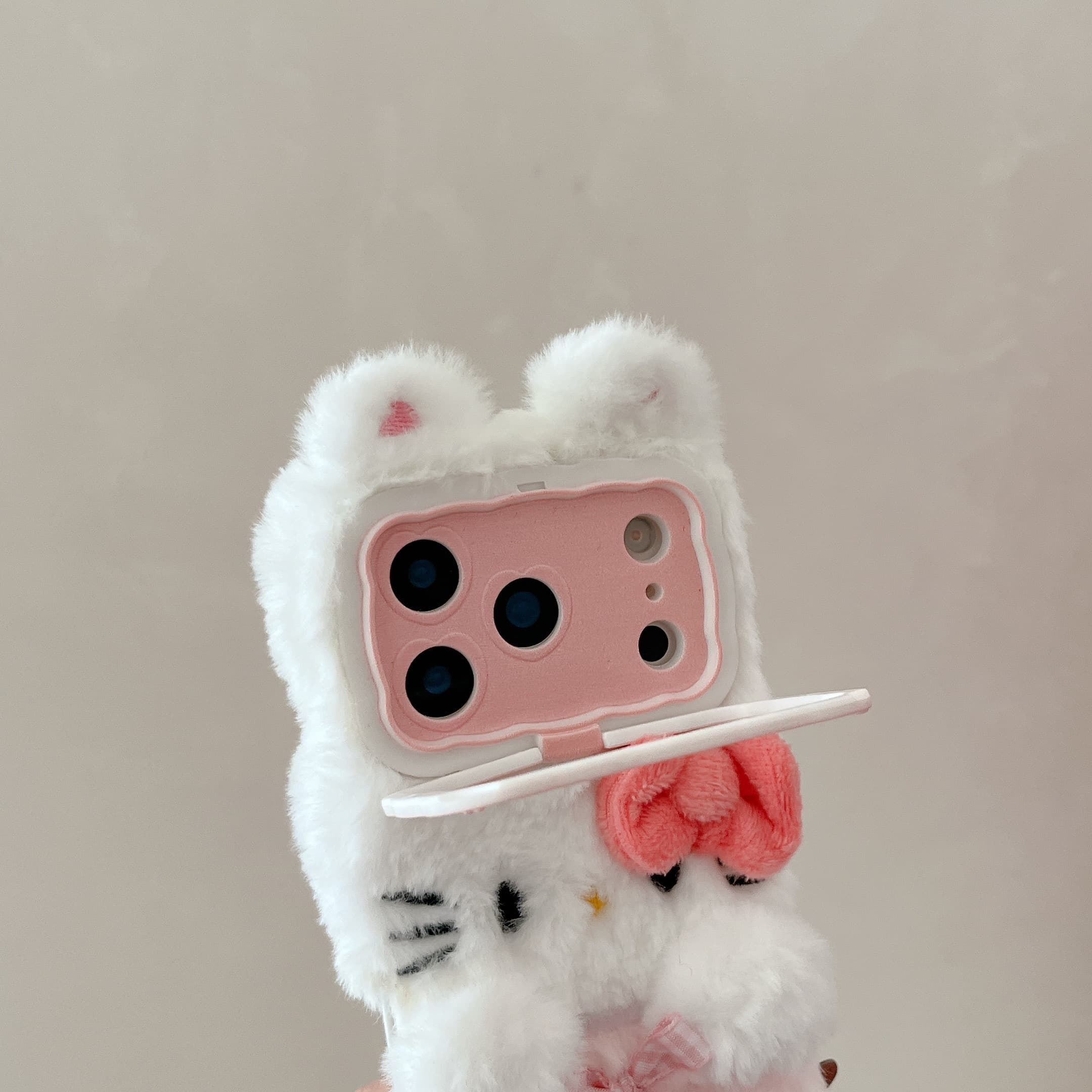 Cartoon plush Kitty phone case with lanyard