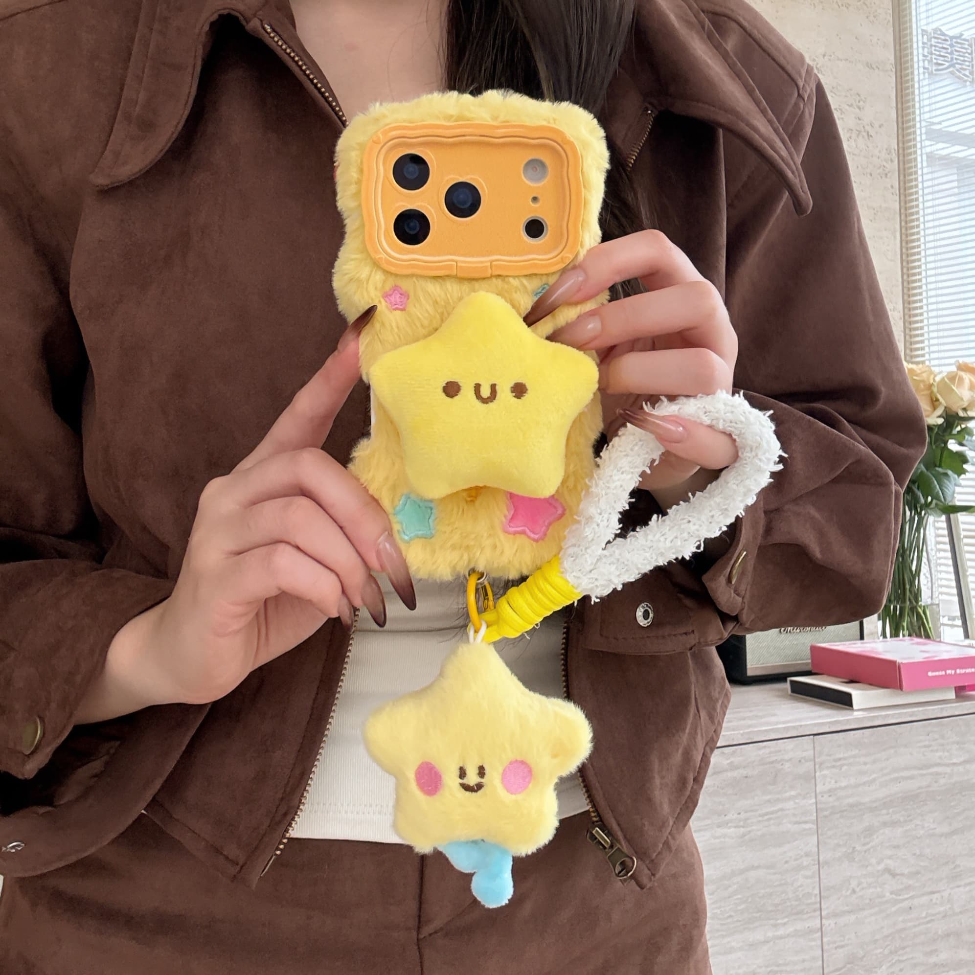 Cartoon plush 3D yellow star phone case