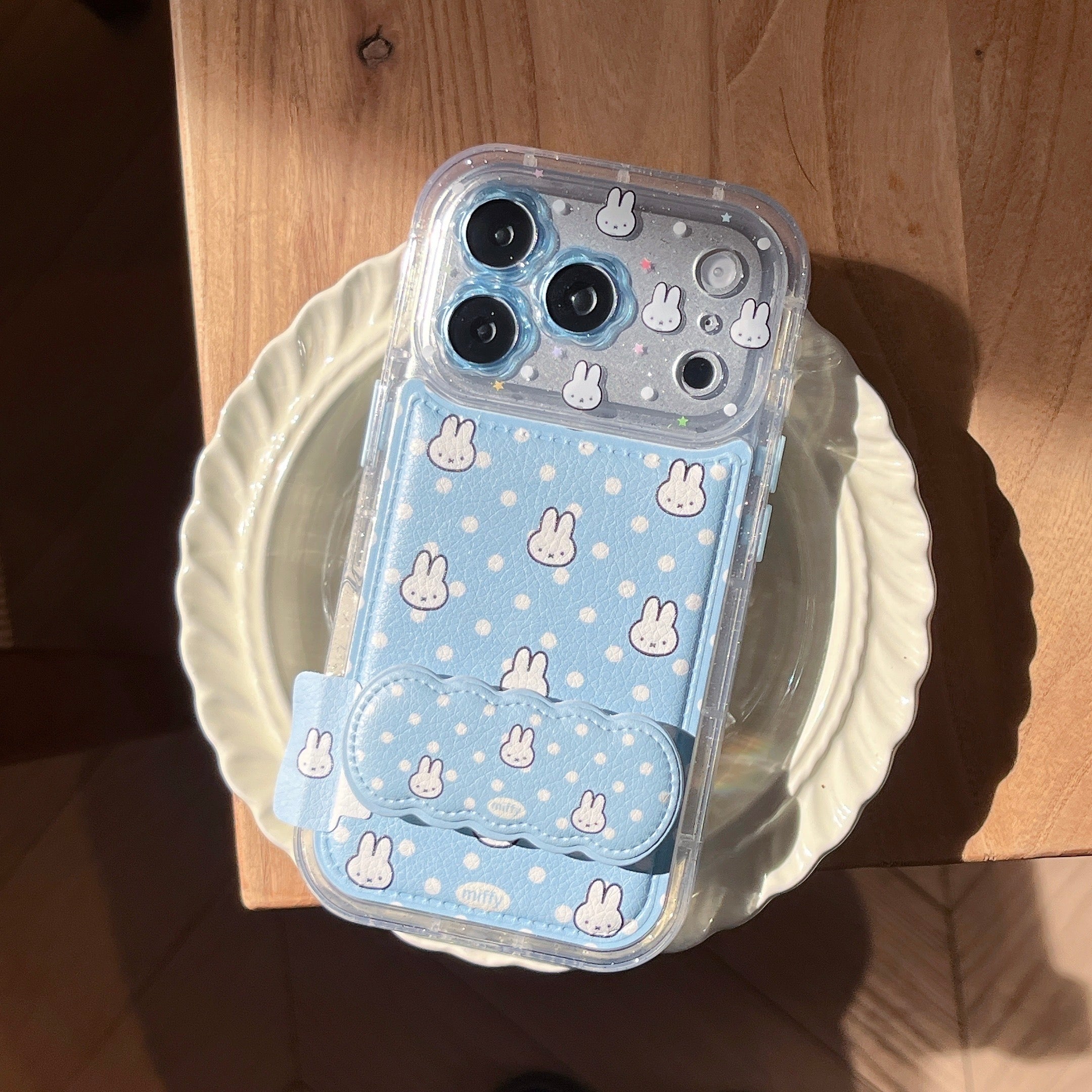 Blue and white polka dot Miffy rabbit phone case
