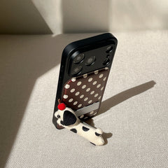 Burgundy polka dot + dog-shaped stand with large window phone case