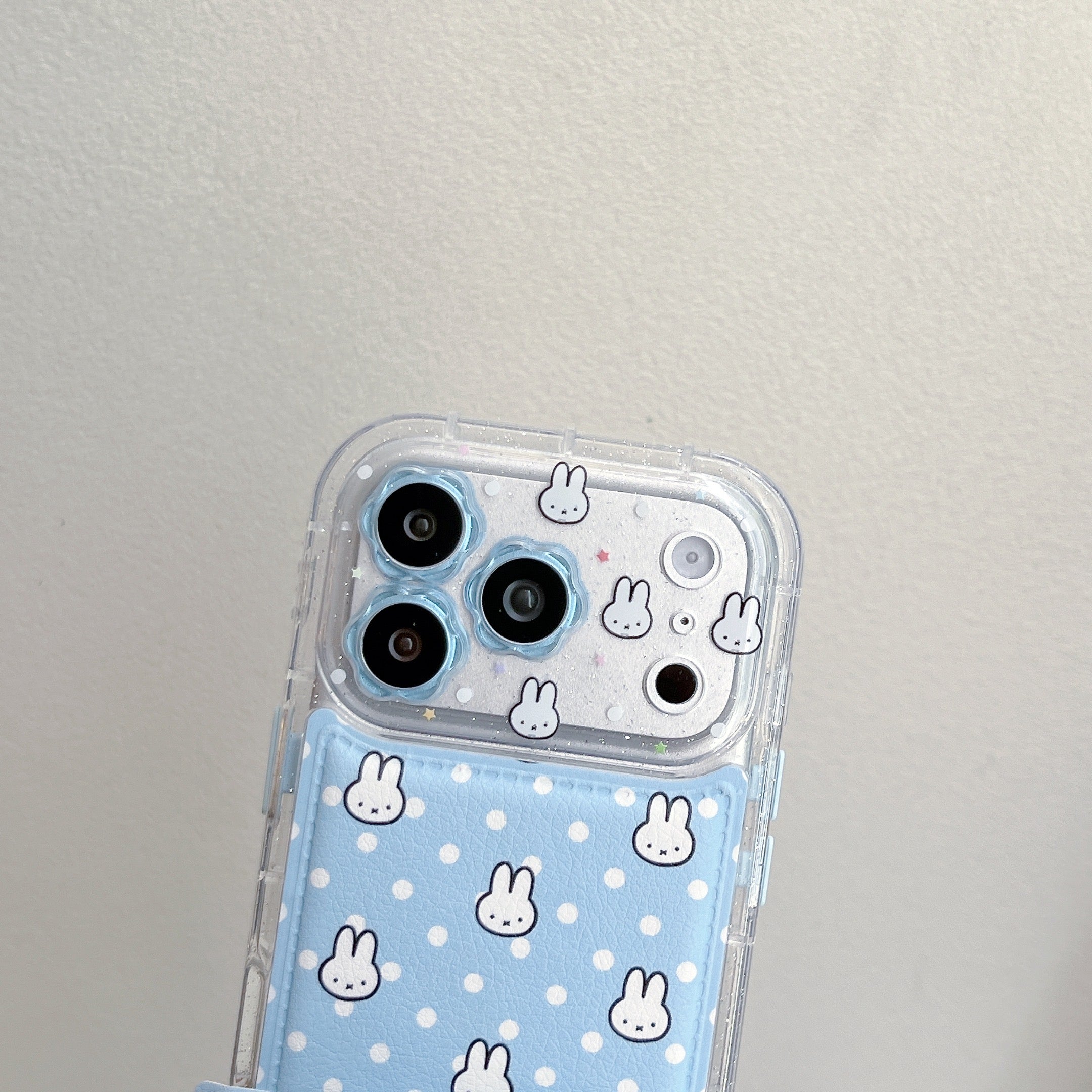 Blue and white polka dot Miffy rabbit phone case