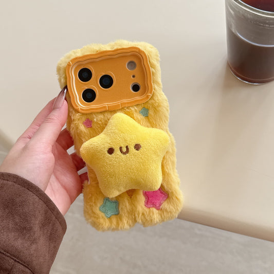 Cartoon plush 3D yellow star phone case