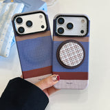Load image into Gallery viewer, Brown, blue, and white striped phone case with magnetic stand