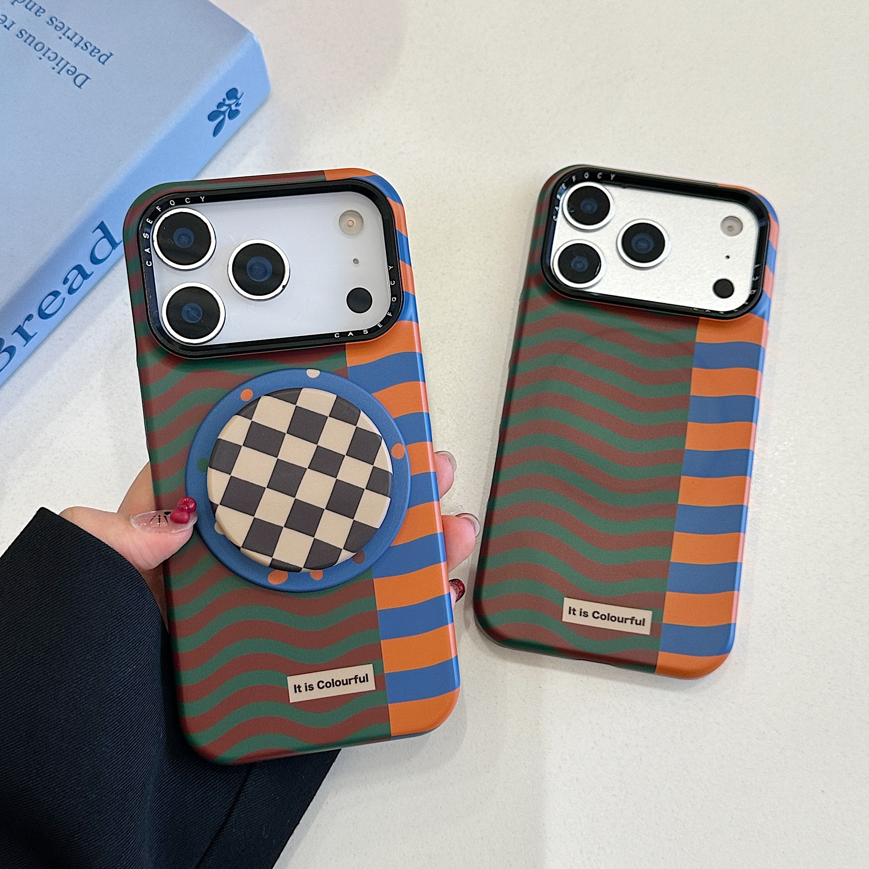 Brown, orange and blue wavy magnetic film phone case