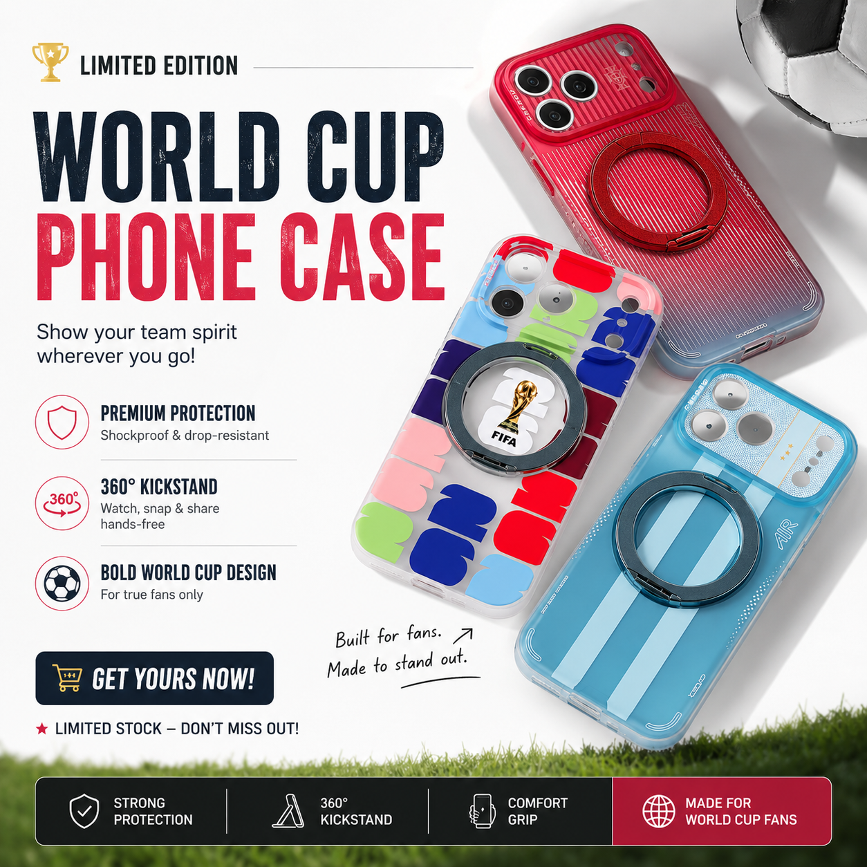 World Cup Series Magnetic Ring Stand Phone Case | Shockproof Protective Cover for iPhone