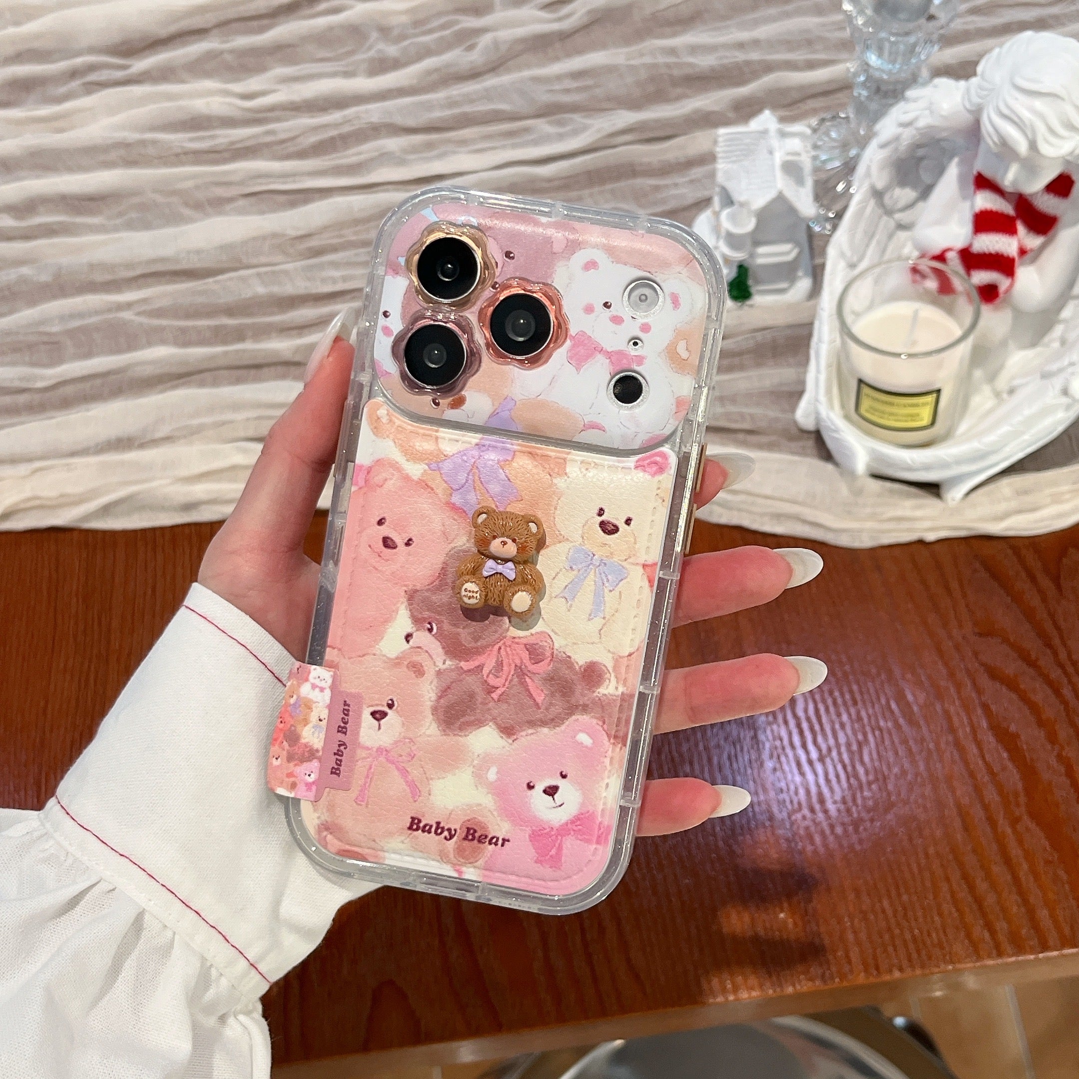 Oil painting graffiti 3D bear and flower phone case