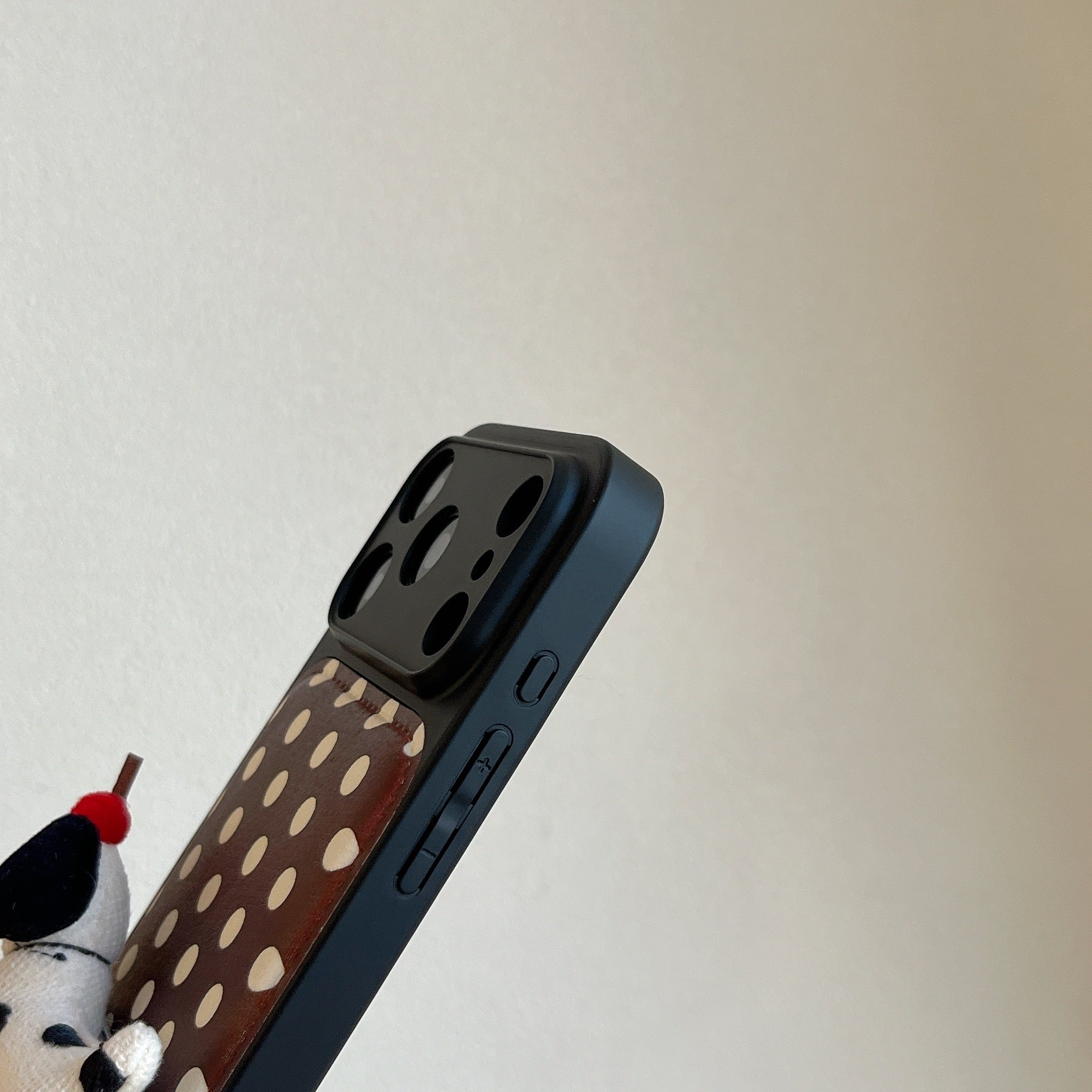 Burgundy polka dot + dog-shaped stand with large window phone case