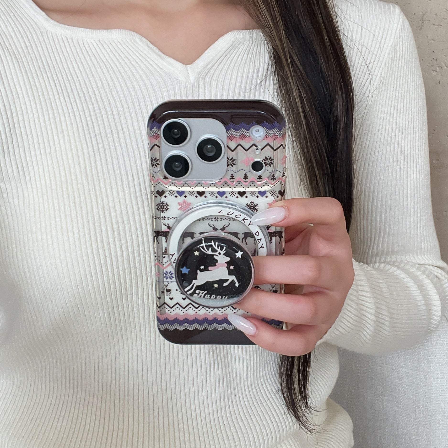 Fair Isle quicksand deer magnetic phone case