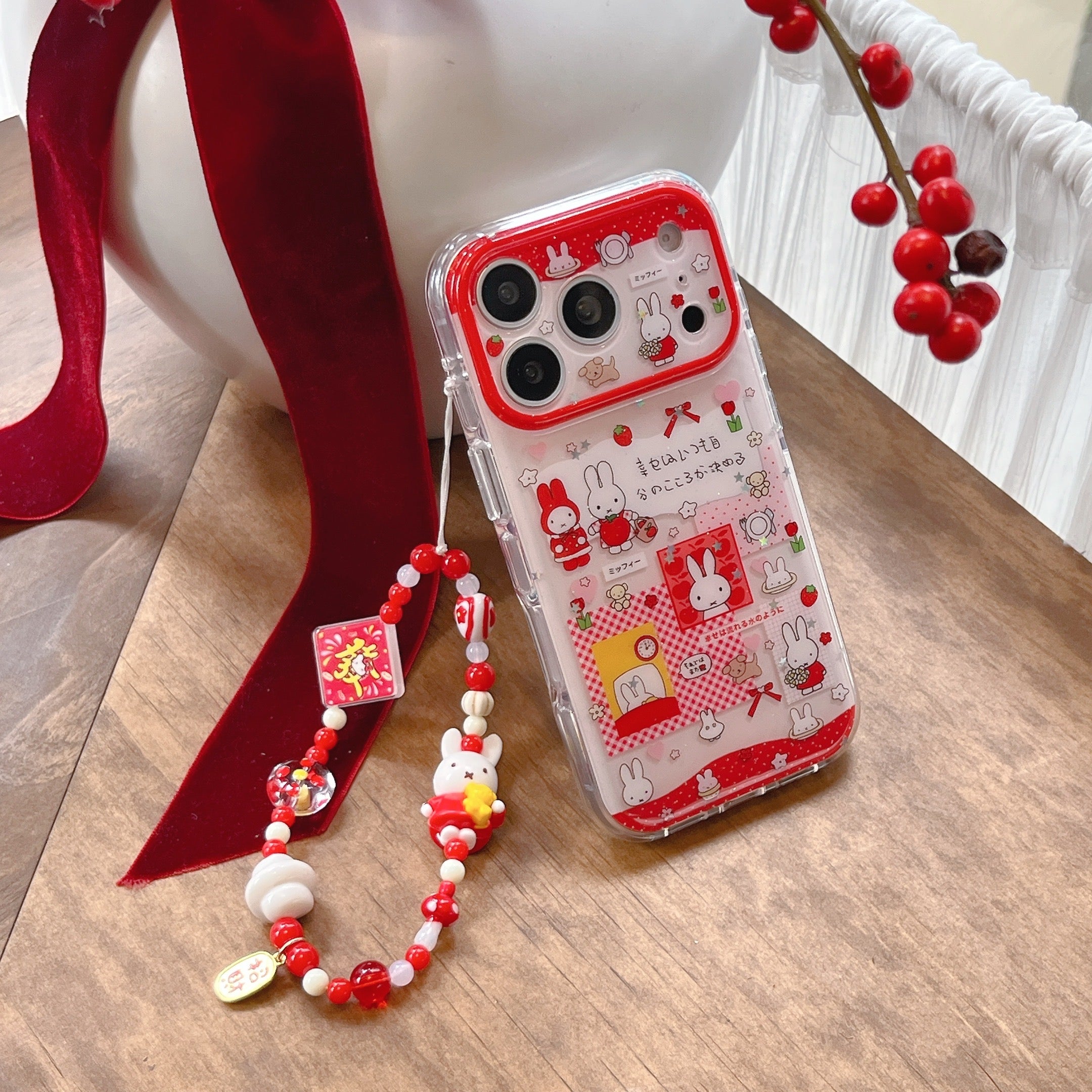 Strawberry Miffy Phone Case for iPhone 13-17 Pro Max