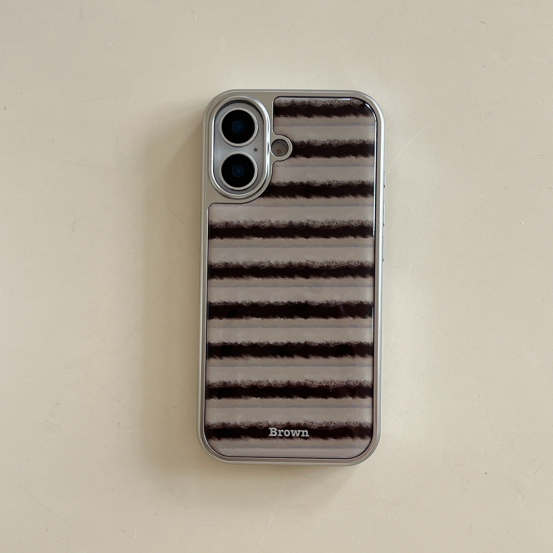 Striped 3D Pearl Bear Phone Case with Silver Edge