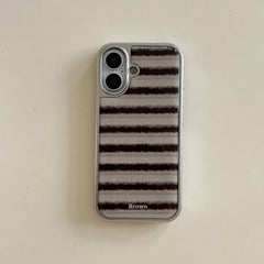 Striped 3D Pearl Bear Phone Case with Silver Edge