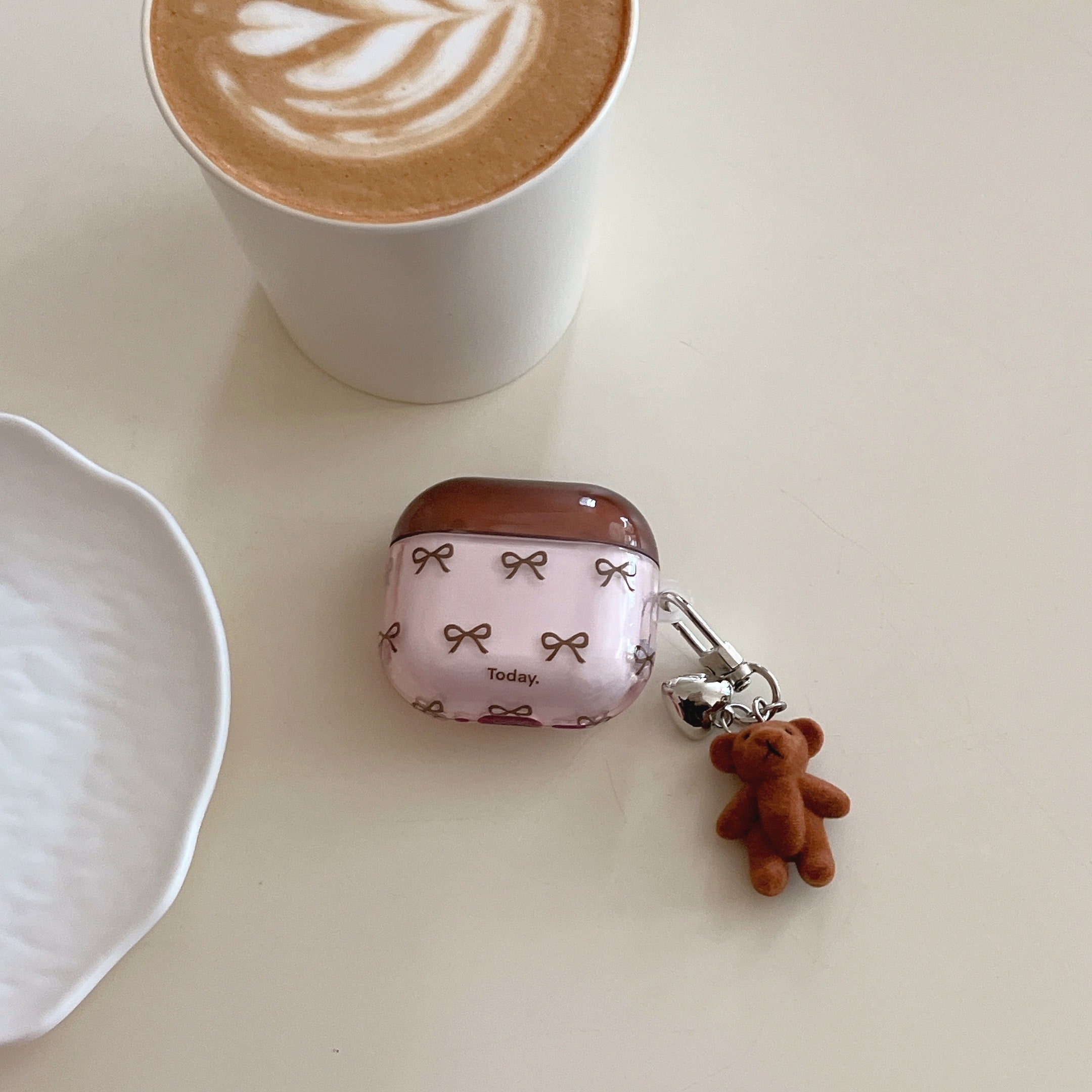 Color-blocked bow bear earphone case