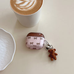 Color-blocked bow bear earphone case