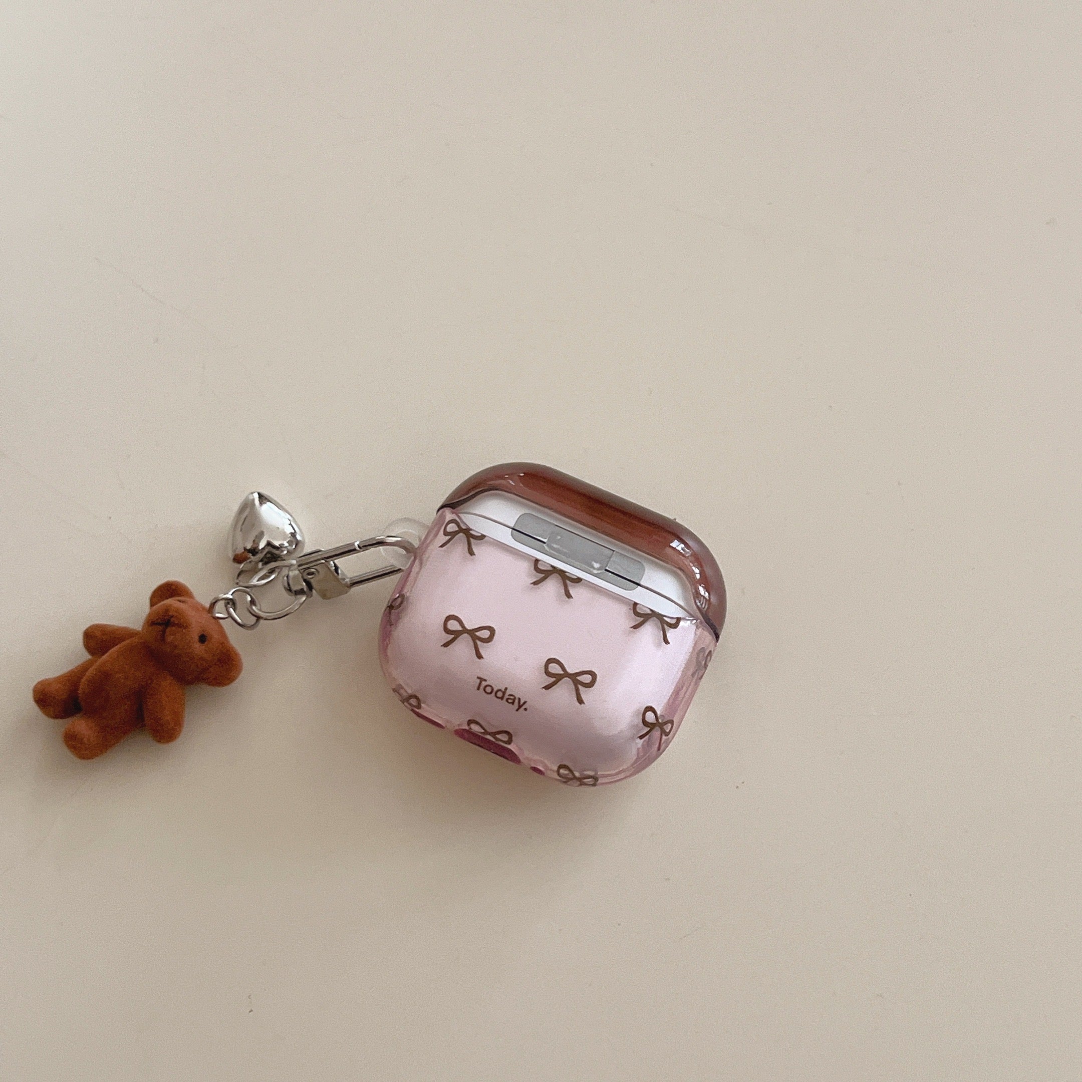 Color-blocked bow bear earphone case