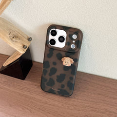 Leopard print cartoon puppy head phone case