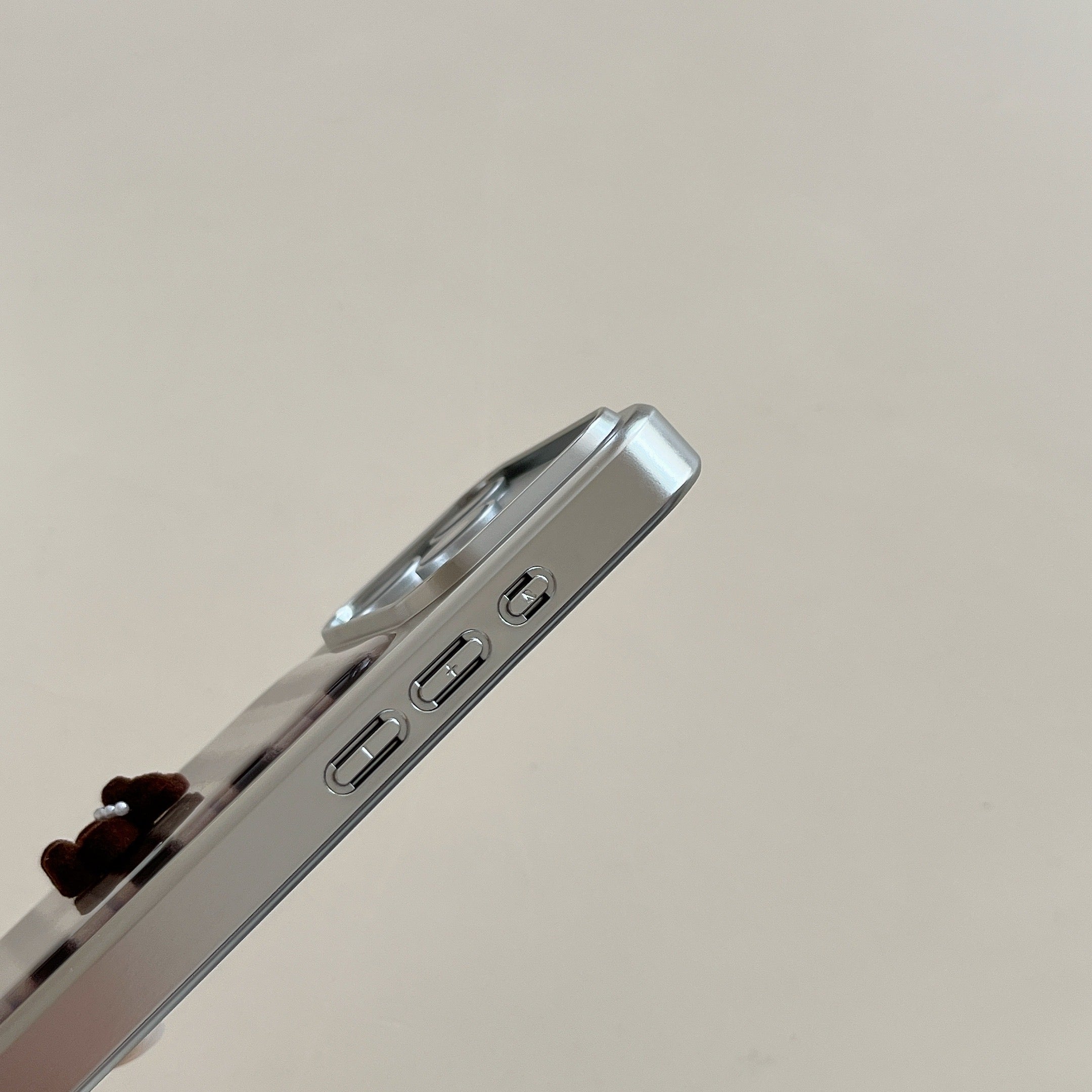 Striped 3D Pearl Bear Phone Case with Silver Edge