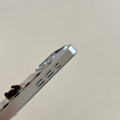 Striped 3D Pearl Bear Phone Case with Silver Edge