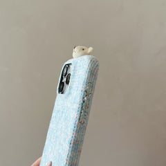 Two-tone corduroy bear and rabbit head phone case