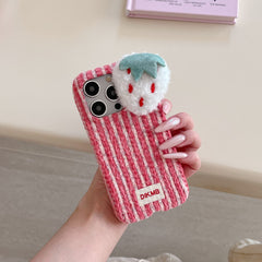 Color-blocked corduroy strawberry phone case