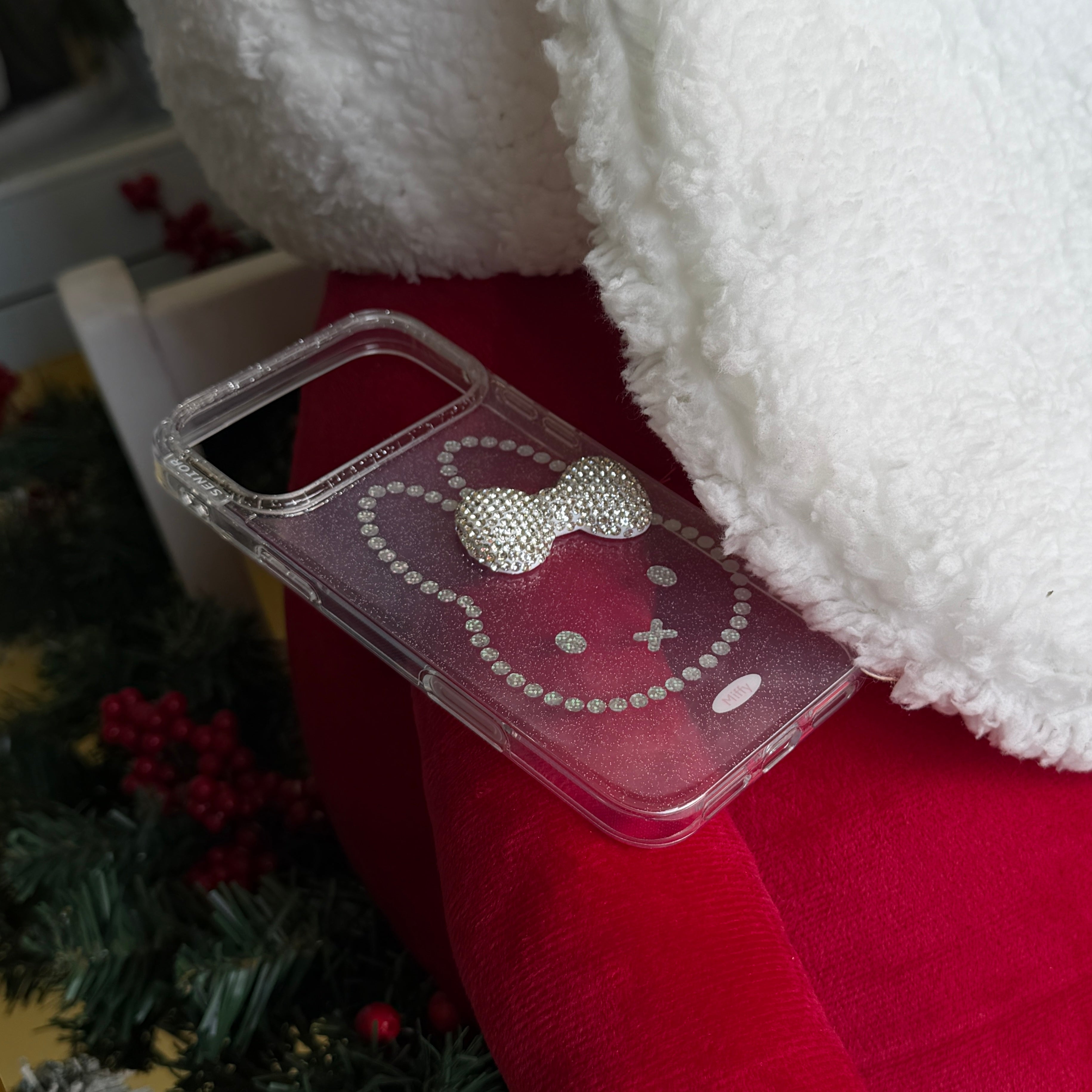 Beaded Miffy Rabbit & 3D Rhinestone Bow Phone Case
