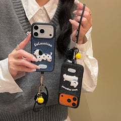 Black/White Puppy Denim Embroidered Phone Case