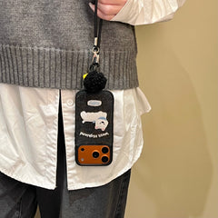 Black/White Puppy Denim Embroidered Phone Case