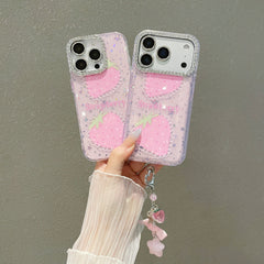 Blue light epoxy diamond colored strawberry phone case