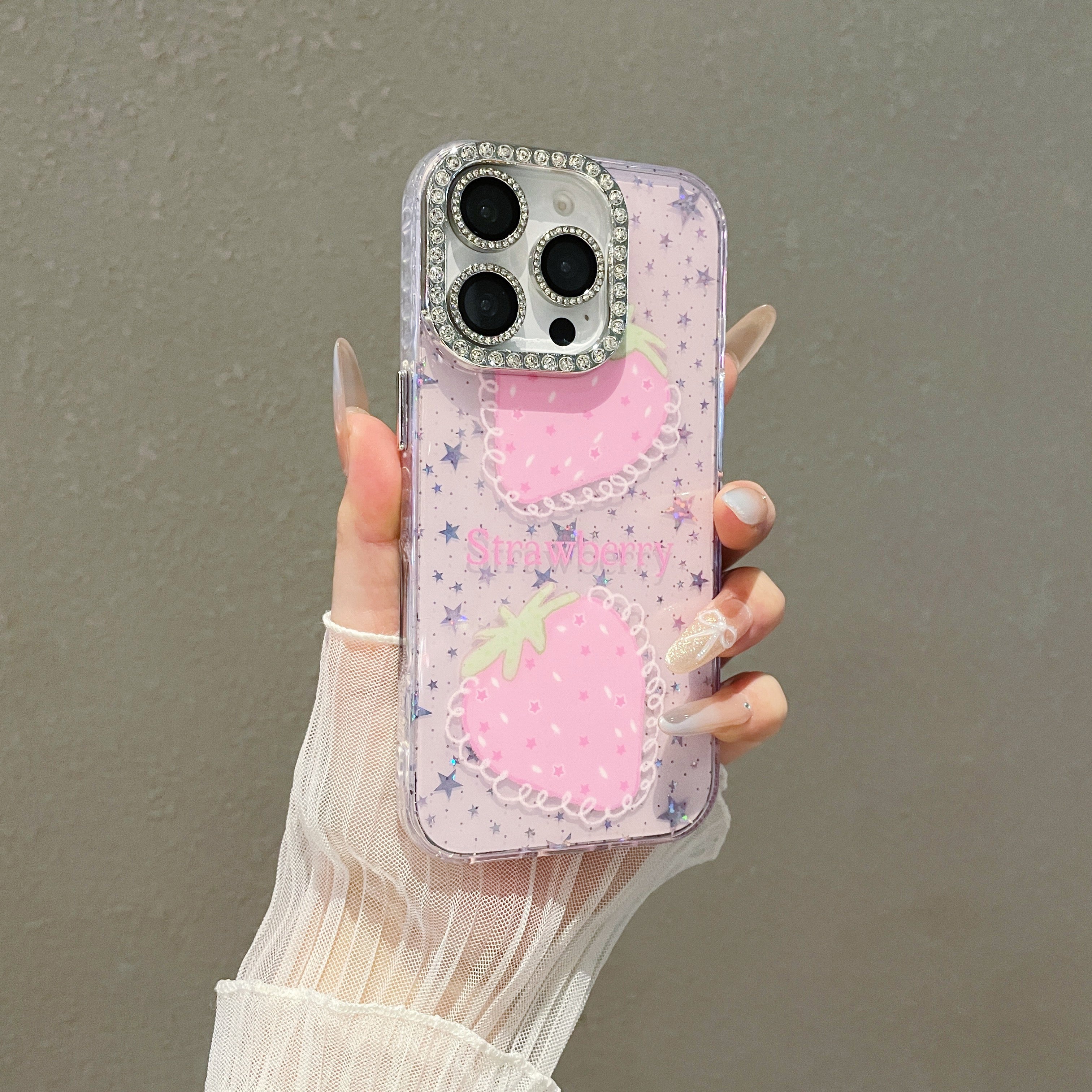 Blue light epoxy diamond colored strawberry phone case