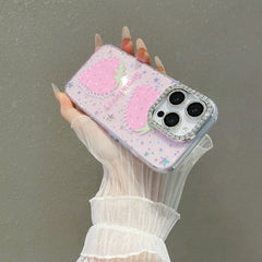 Blue light epoxy diamond colored strawberry phone case