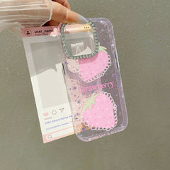 Blue light epoxy diamond colored strawberry phone case