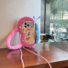 Plush butterfly flip-cover mirror phone case for Apple phones