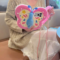 Plush butterfly flip-cover mirror phone case for Apple phones