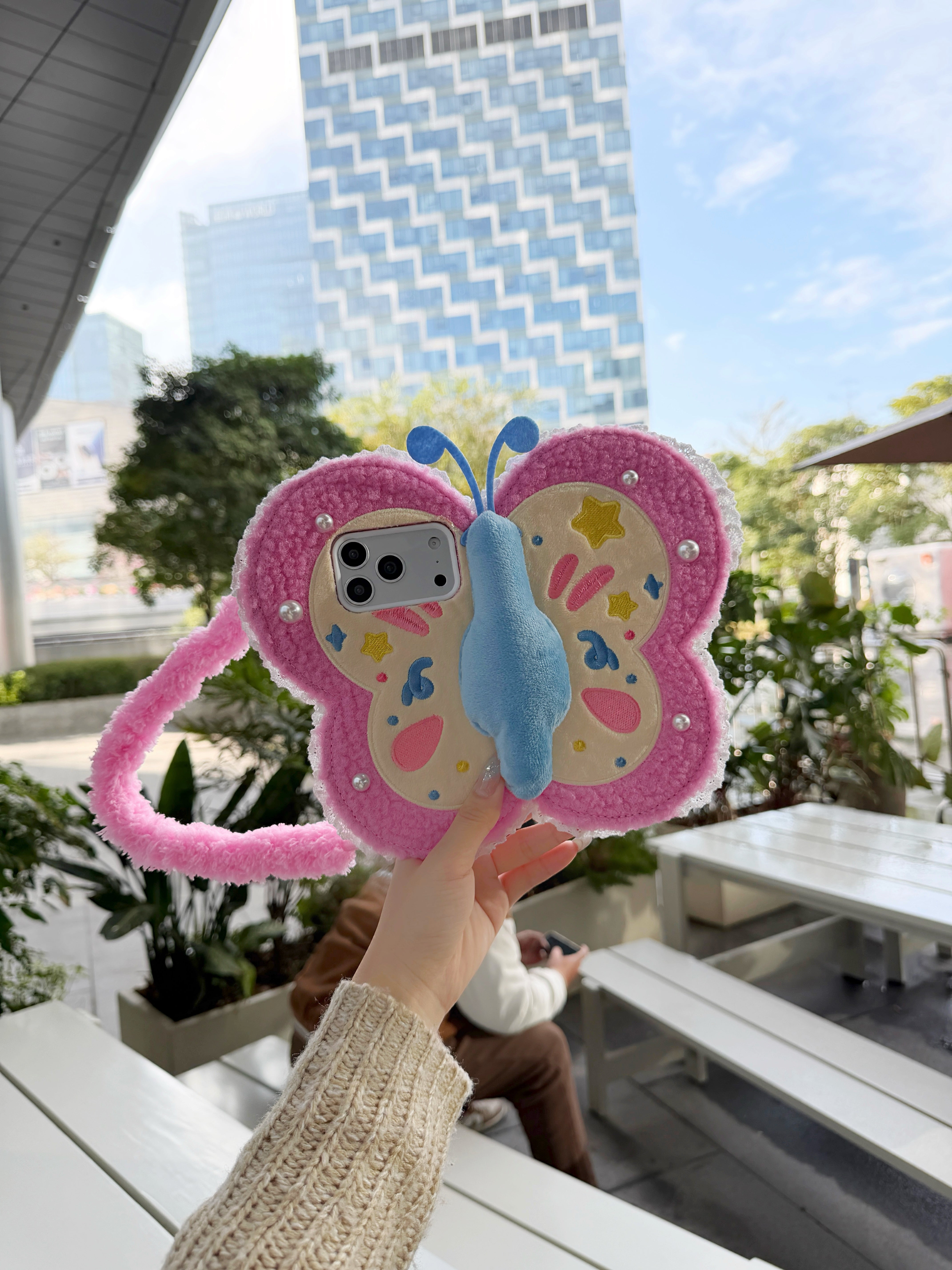 Plush butterfly flip-cover mirror phone case for Apple phones