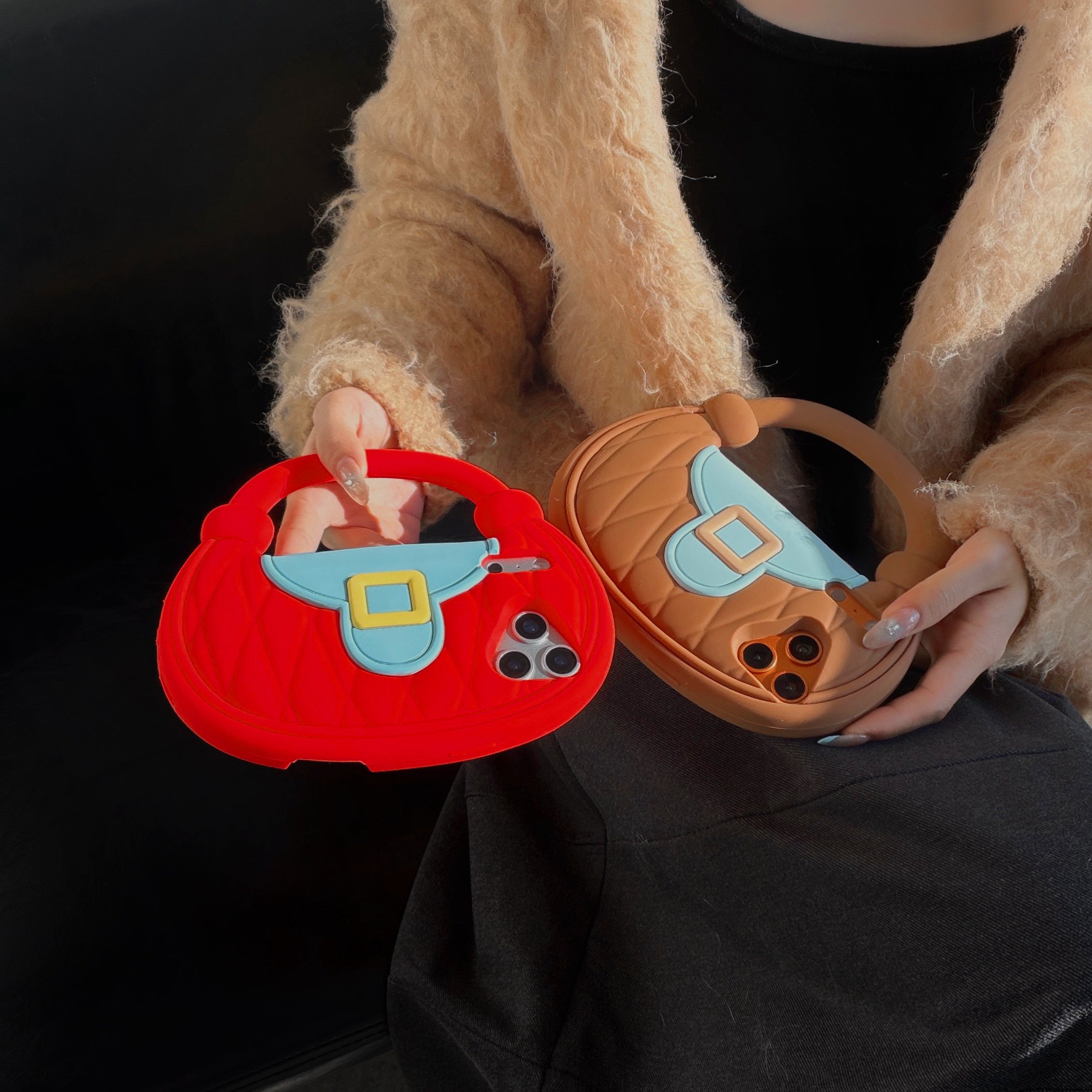 Diamond pattern handbag style silicone phone case for Apple iPhones