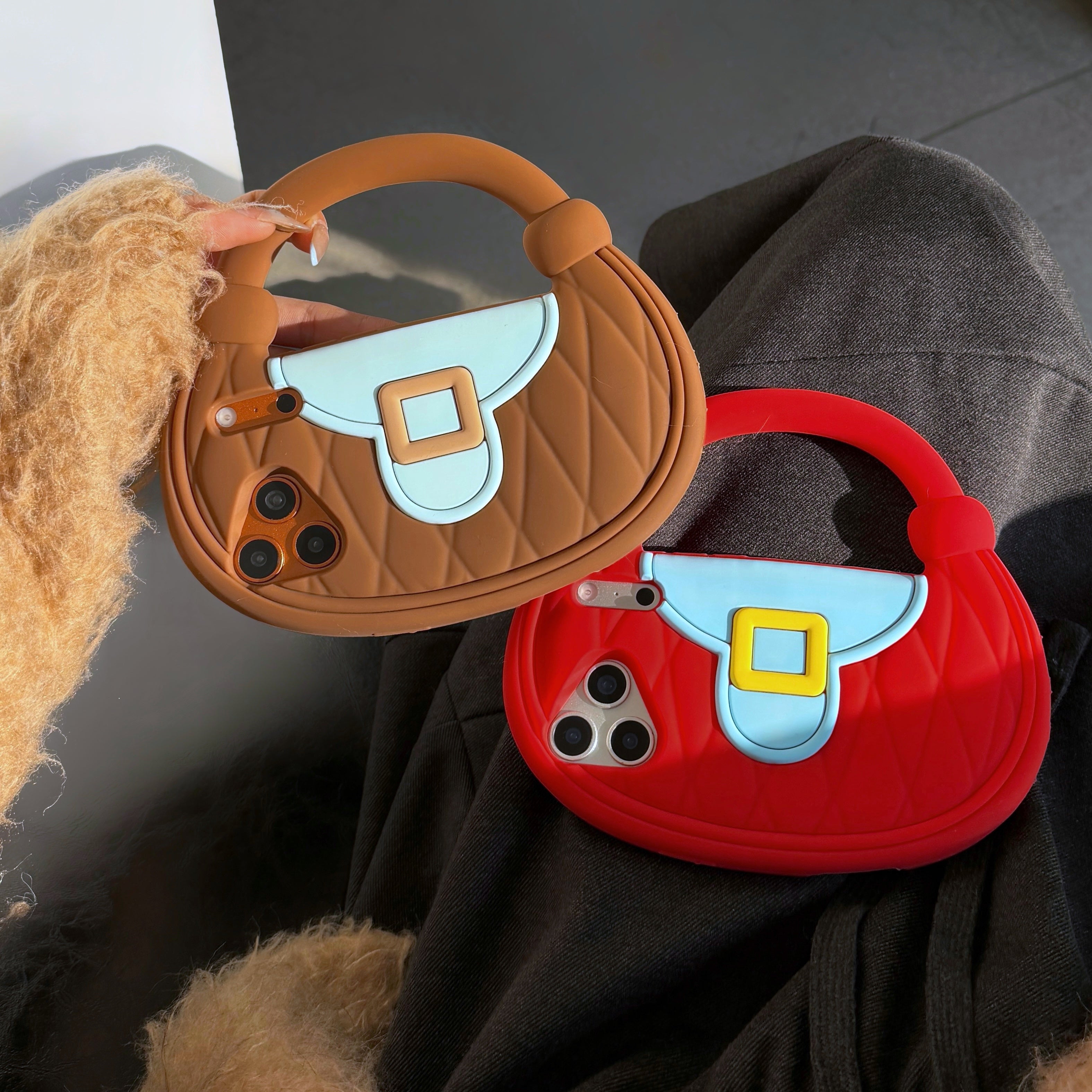 Diamond pattern handbag style silicone phone case for Apple iPhones