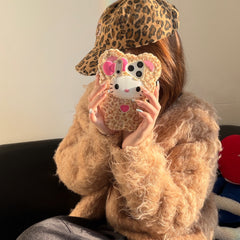 Leopard print bowknot Kitty silicone phone case for iPhone 17